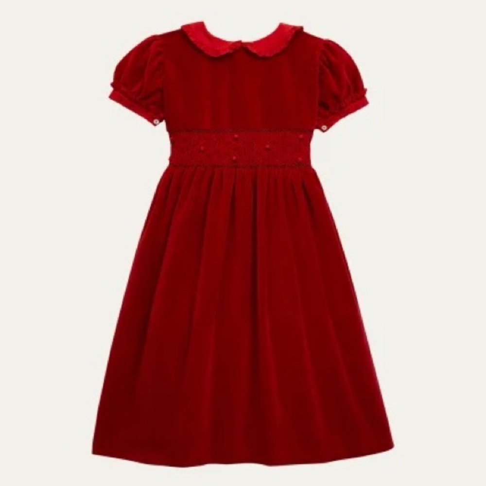 Girls MARIELLA FERRARI Hand-smocked red velvet dress